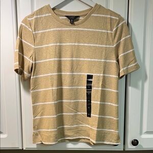 Banana republic factory Short Sleeve Stripe Crewneck Shirt in Tan and White-NWT
